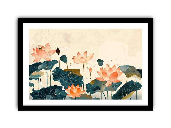 Watercolor lotus Art framed Print