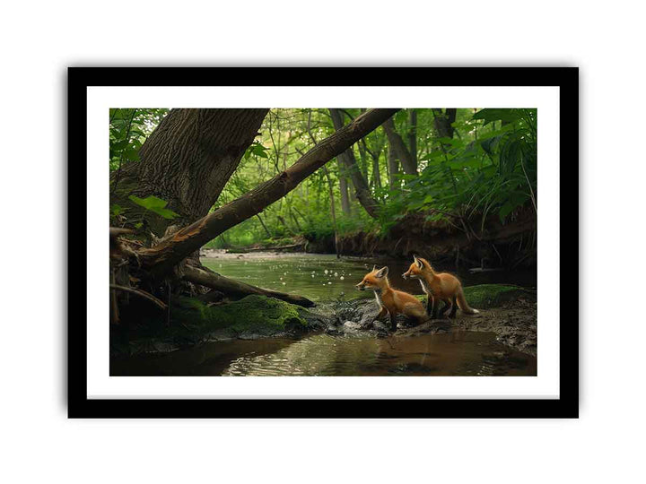 Red fox in Jungle  Art framed Print