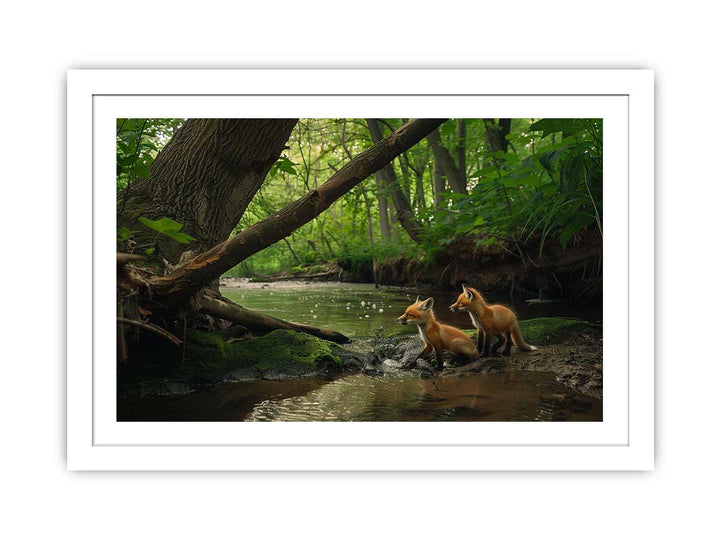 Red fox in Jungle  Art framed Print