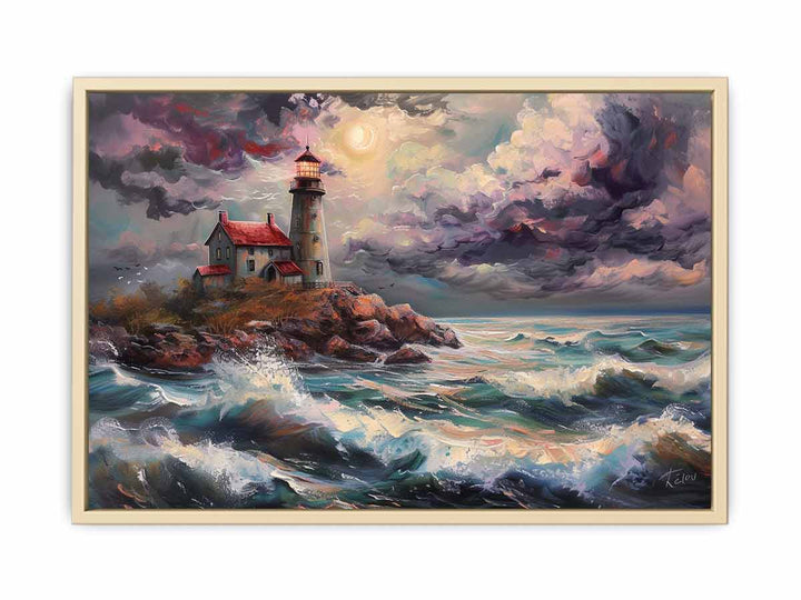 Rocky Shore Lighthouse Art Framed Print