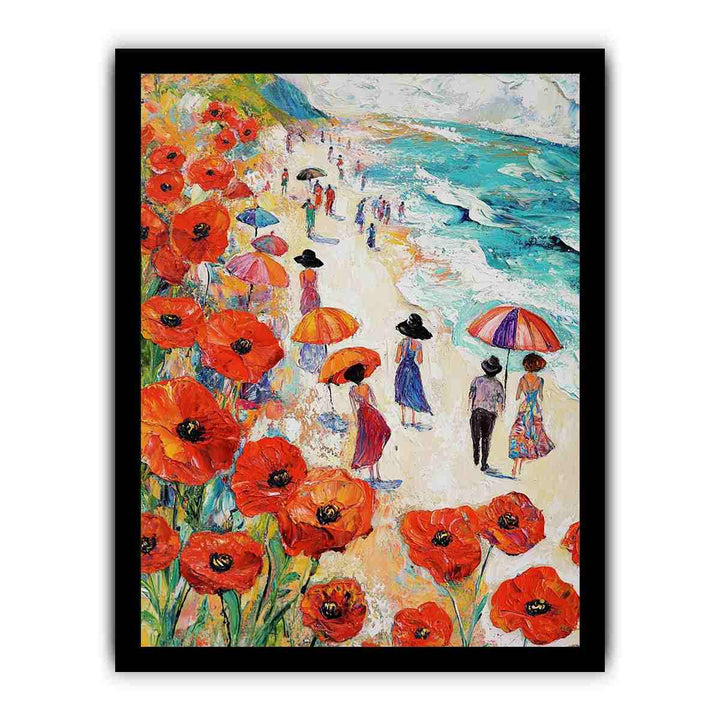 Poppies On The Beach Canvas Painting 