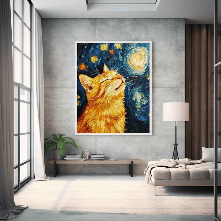 Van Gogh Cat Canvas Painting 