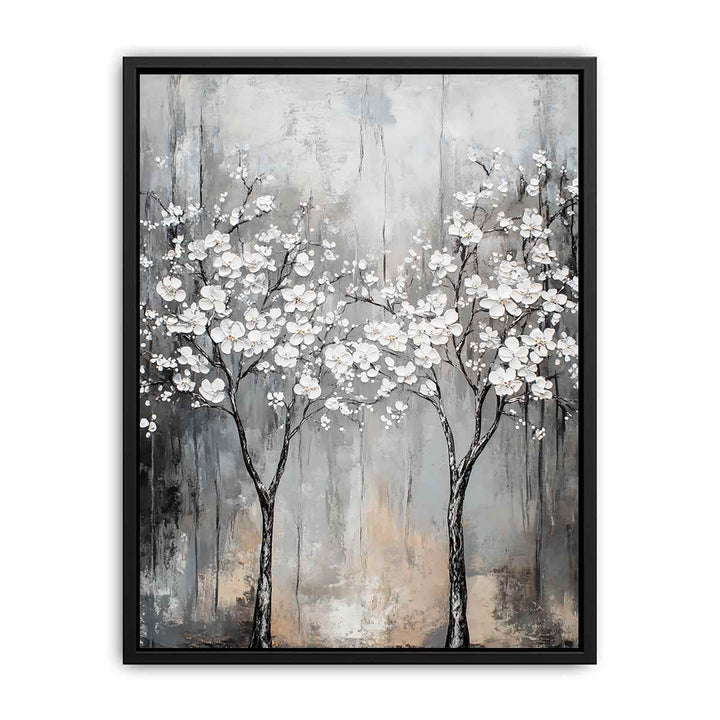 Abstract Silver Trees Canvas Painting 