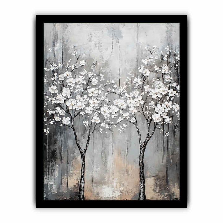 Abstract Silver Trees Canvas Painting 