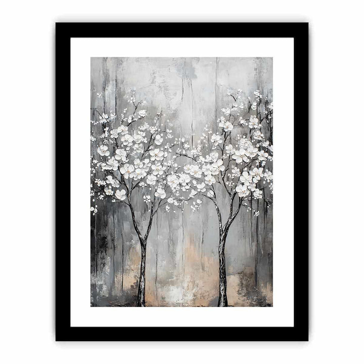 Abstract Silver Trees Canvas Painting 