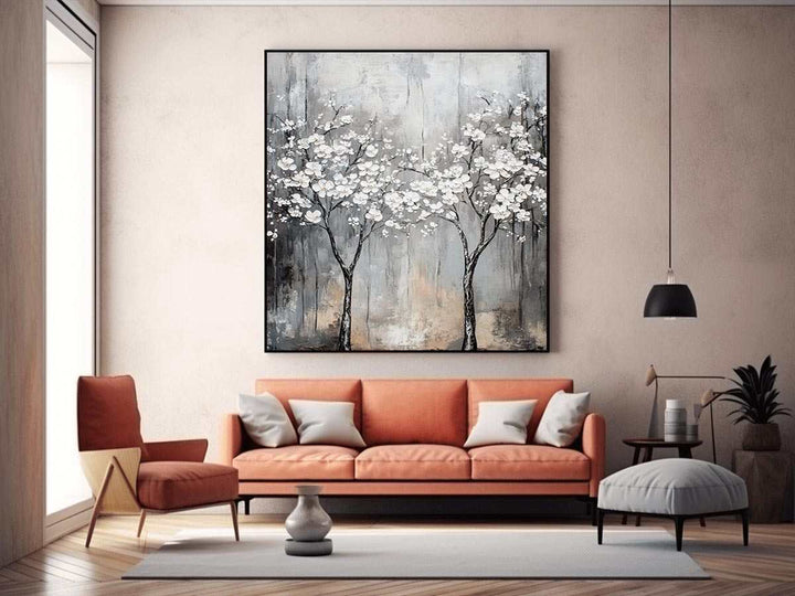 Abstract Silver Trees Painting 