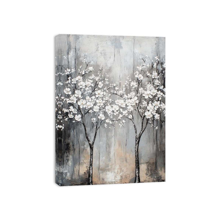 Abstract Silver Trees Canvas Painting 