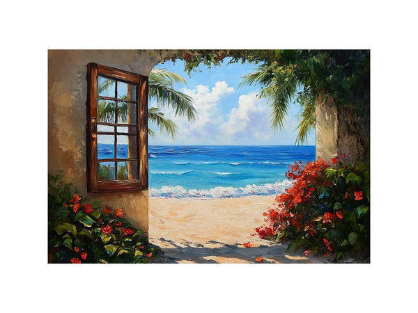 Beach Window Oil Painting 