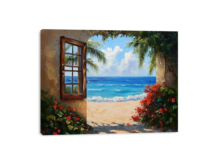 Beach Window Canvas Painting 