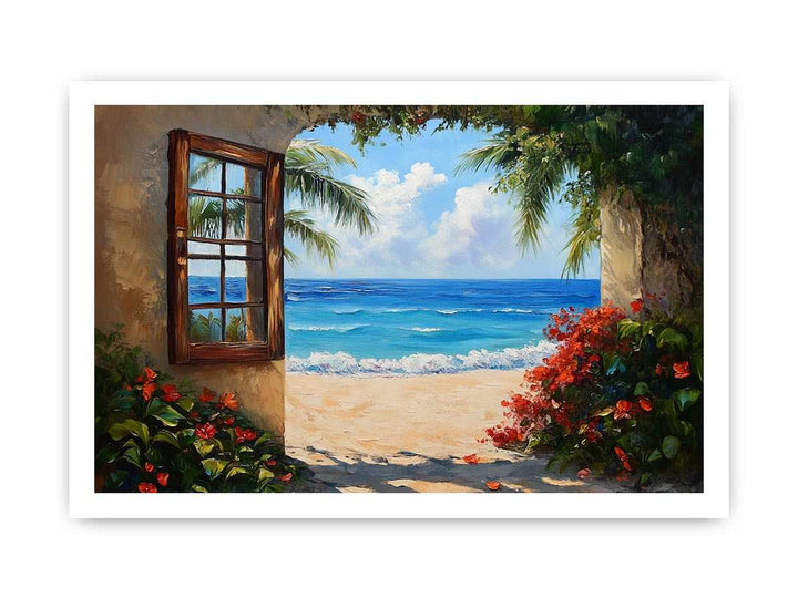 Beach Window Canvas Painting 