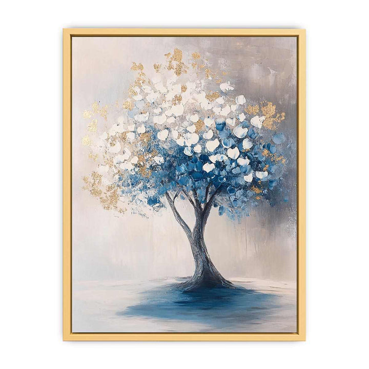 Blue Gold Tree Canvas Painting 