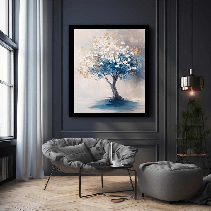 Blue Gold Tree Canvas Painting 