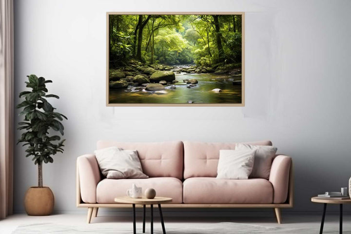 River In Rainforest painting Art Print