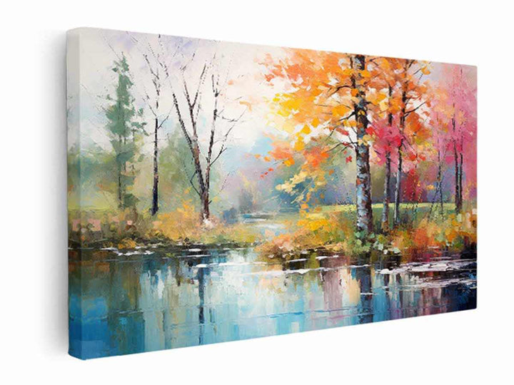 Rainbow Tree  and Pond Art   canvas Print