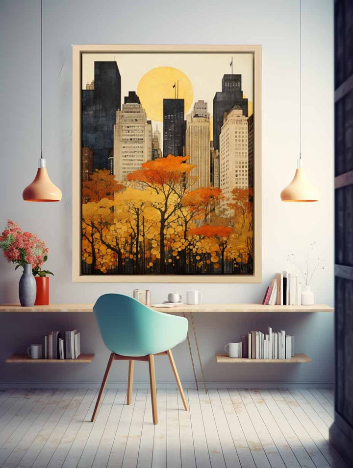 New York In Autumn Art Poster Print