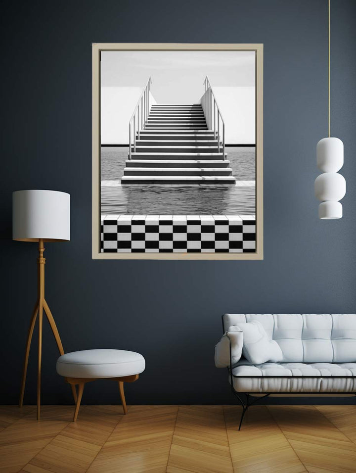 Steps To Sea Black And White Art Print