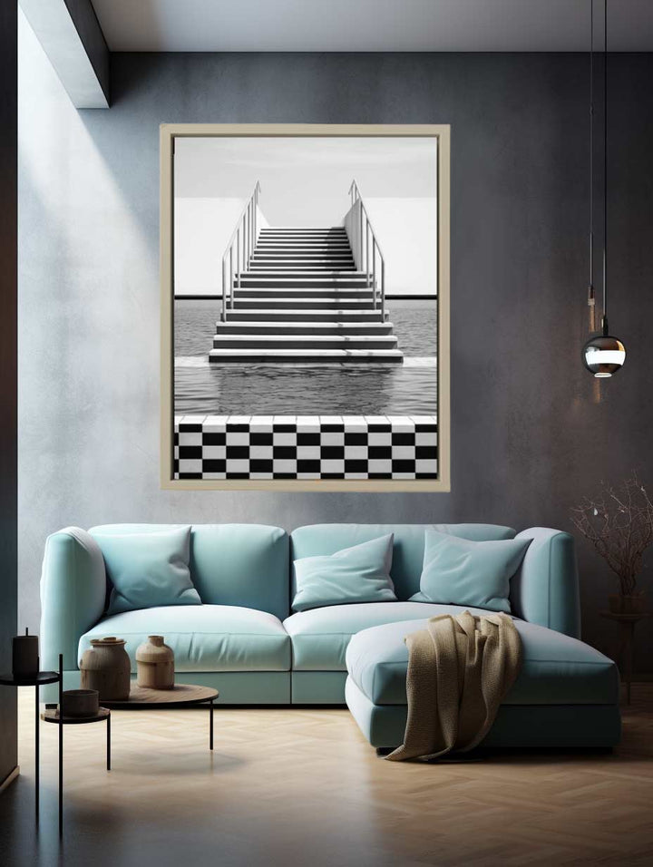 Steps To Sea Black And White Art Print