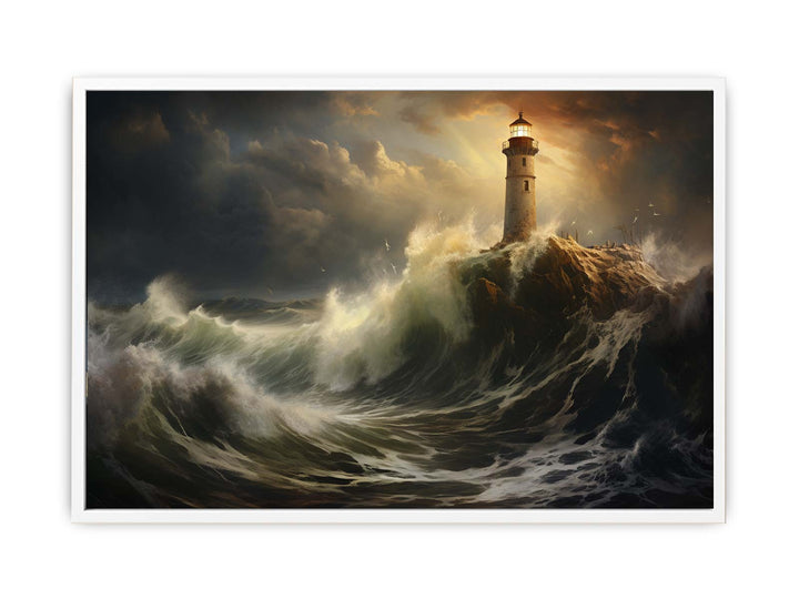 Lighthouse In Storm Print  Painting