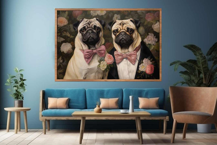 Painting Of Two Pugs Art Print