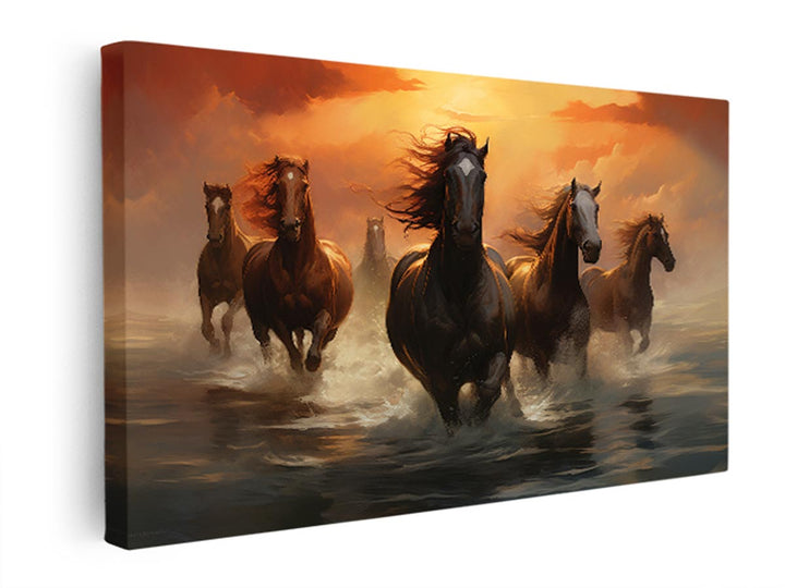 Lucky Seven Horses Painting   canvas Print