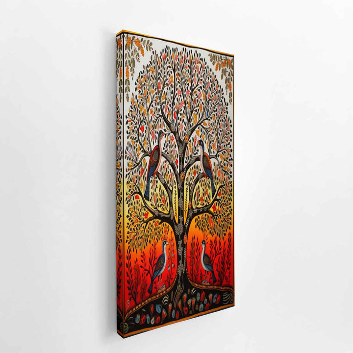 Madhubani Birds And Tree Art   canvas Print