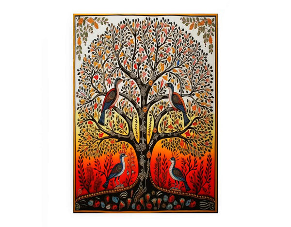 Madhubani Birds And Tree Art 