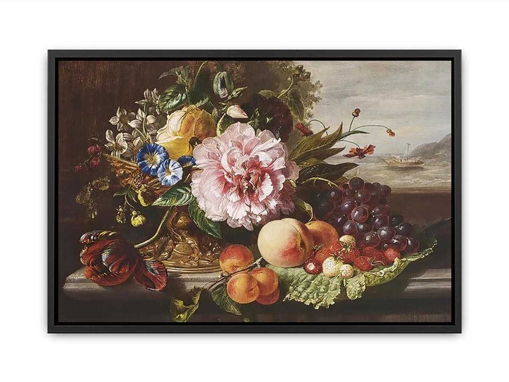 A Still Life With Flowers And Fruit  Painting