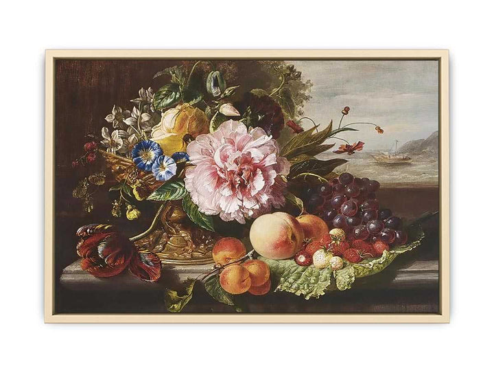 A Still Life With Flowers And Fruit  Art Print