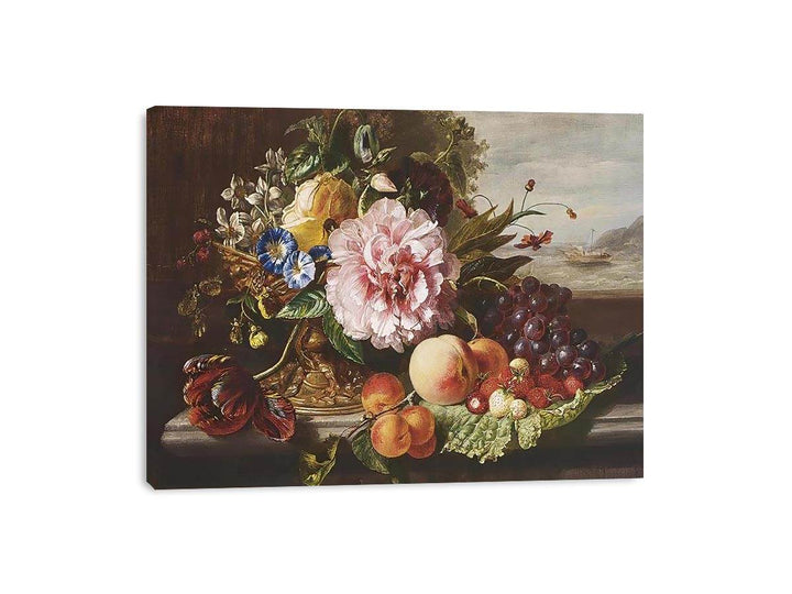 A Still Life With Flowers And Fruit Canvas Print