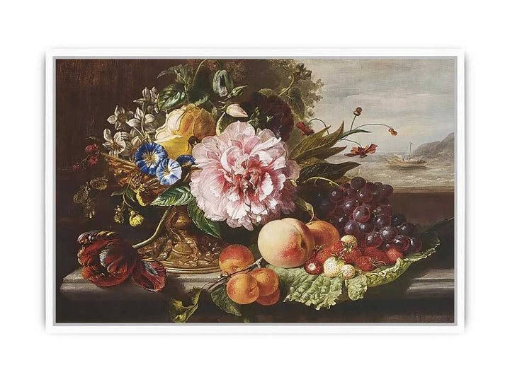 A Still Life With Flowers And Fruit Framed Print