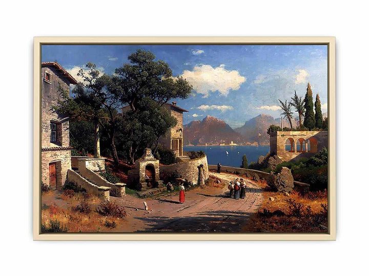 An Italian Village By A Lake  Art Print