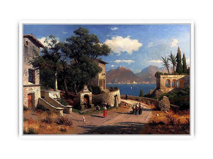 An Italian Village By A Lake Framed Print