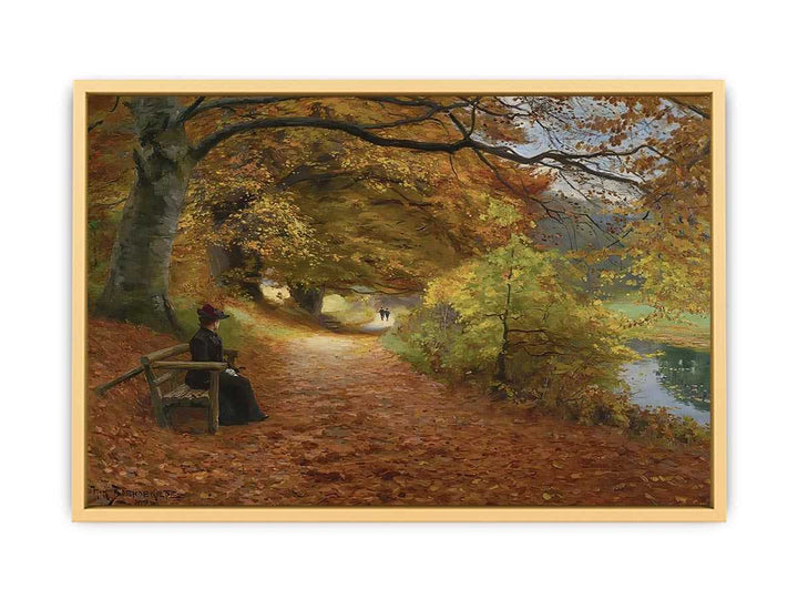 A Wooded Path In Autumn Streched canvas