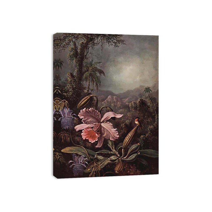 Orchids Passion Flowers And Hummingbird Canvas Print