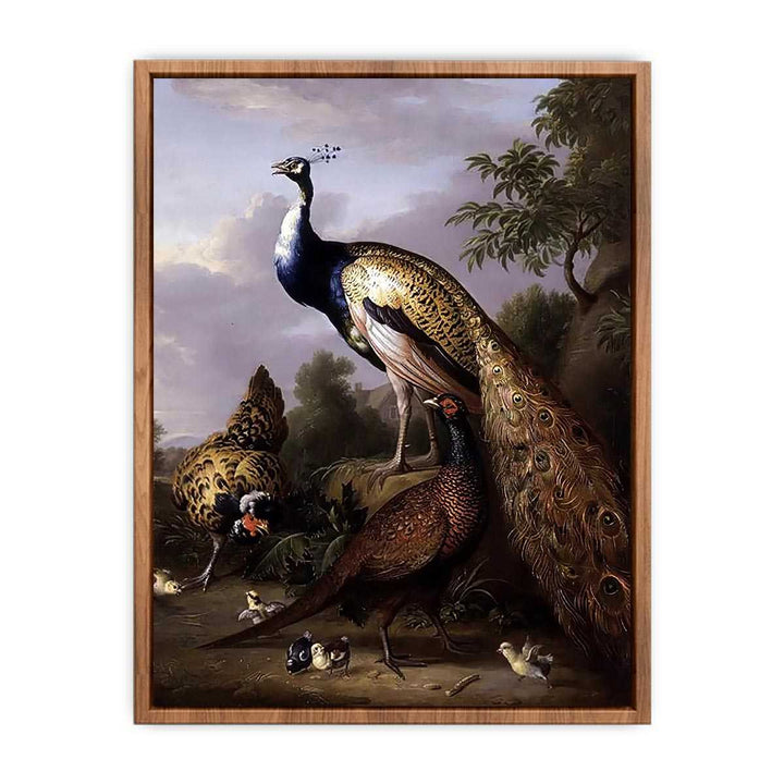 Peacock, Hen and Cock Pheasant in a Landscape  Poster