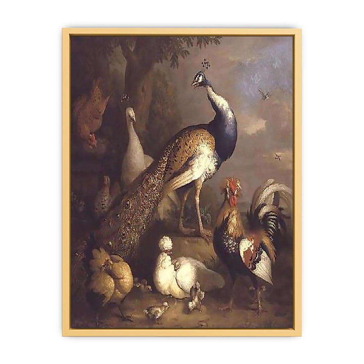 Peacock, Peahen and Poultry in a Landscape Streched canvas