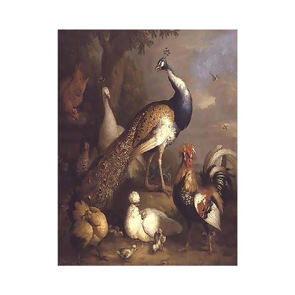 Peacock, Peahen and Poultry in a Landscape
