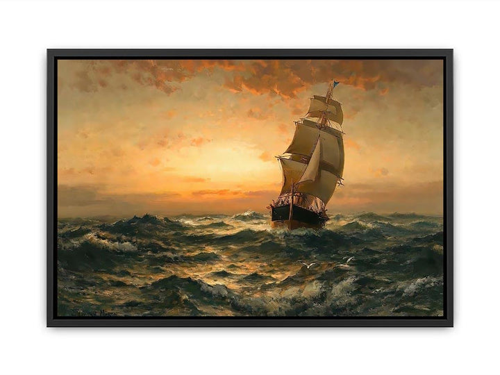 Ship at Sea, Sunset  Painting