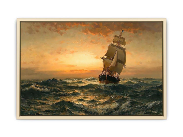 Ship at Sea, Sunset  Art Print