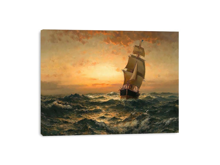 Ship at Sea, Sunset Canvas Print