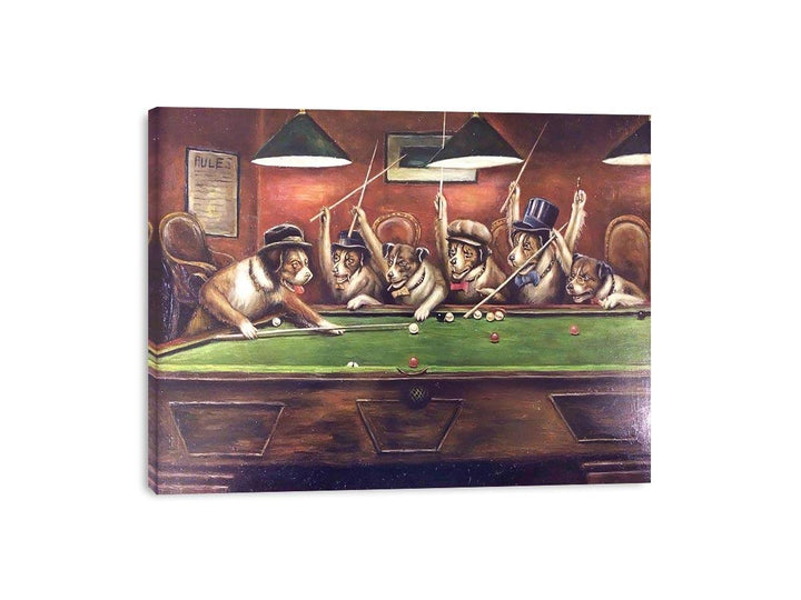 Dogs Playing Pool Canvas Print