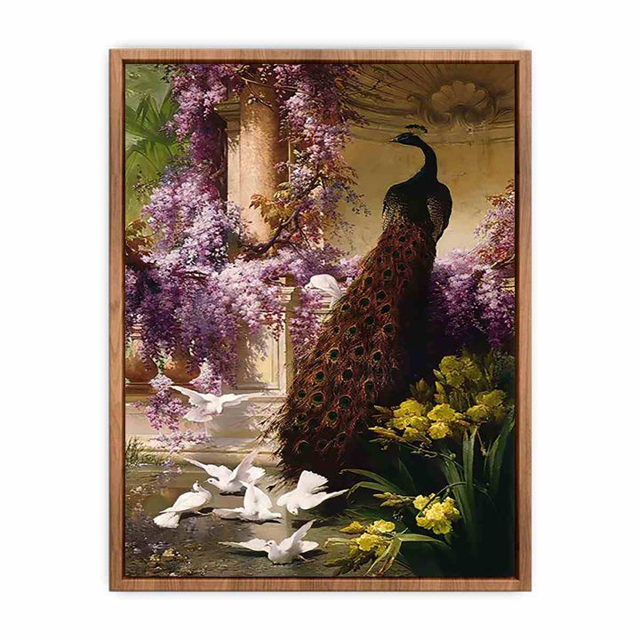 A Peacock and Doves in a Garden  Poster