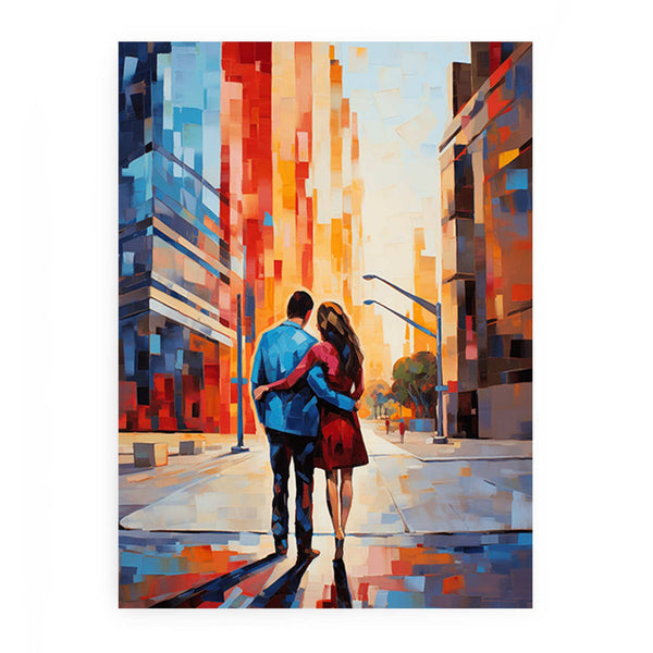 Couple Building People Modern Art Painting 