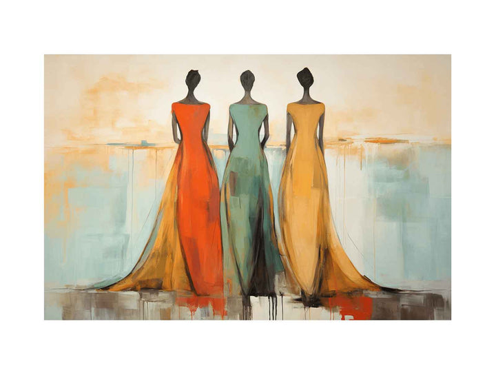 Three Ladies Dress Modern Art Painting 