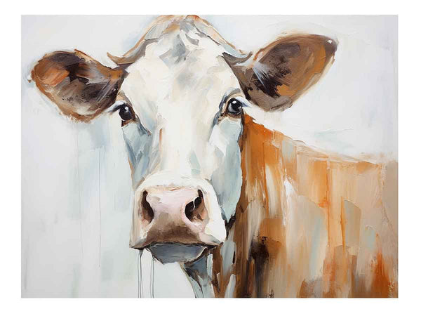 Modern White Brown Cow Art Painting