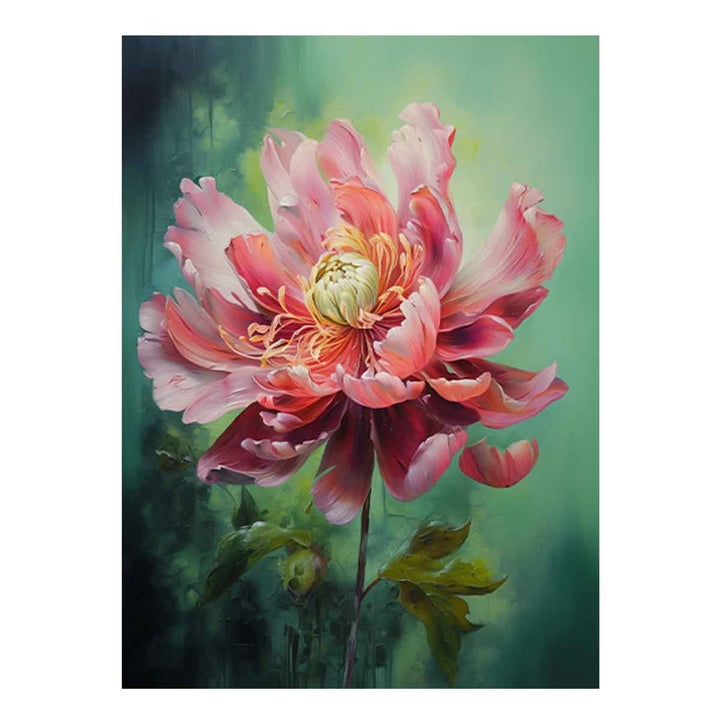 Green Pink Flower Painting 