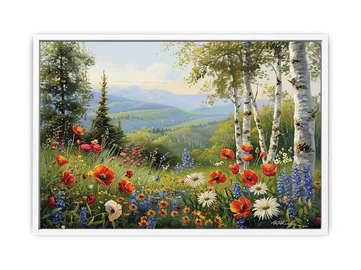 Beautiful Landscape Painting Of Flowers Canvas Print