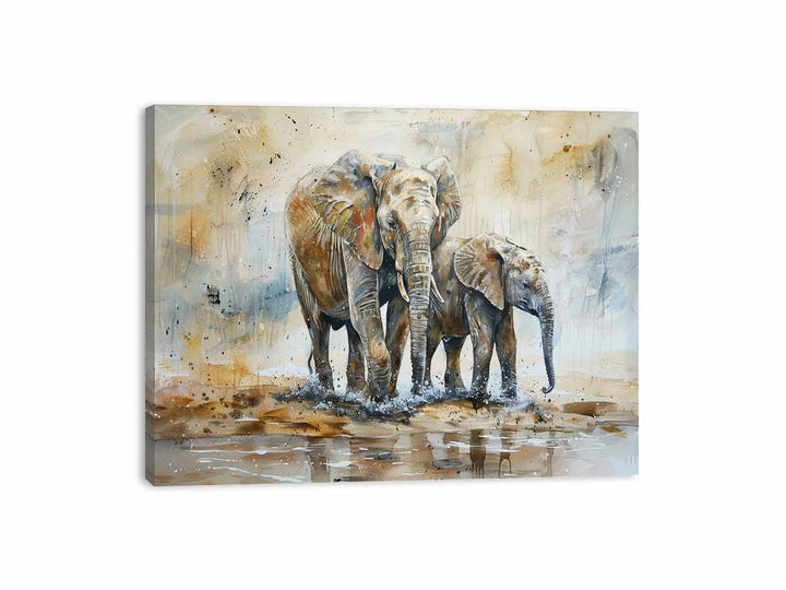 Elephant Mother &  Child Canvas Print