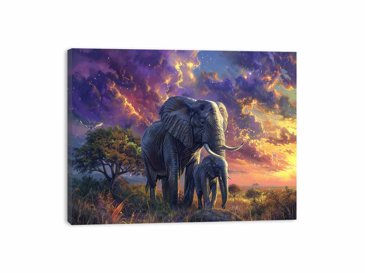 Elephant Mother &  Child Canvas Print