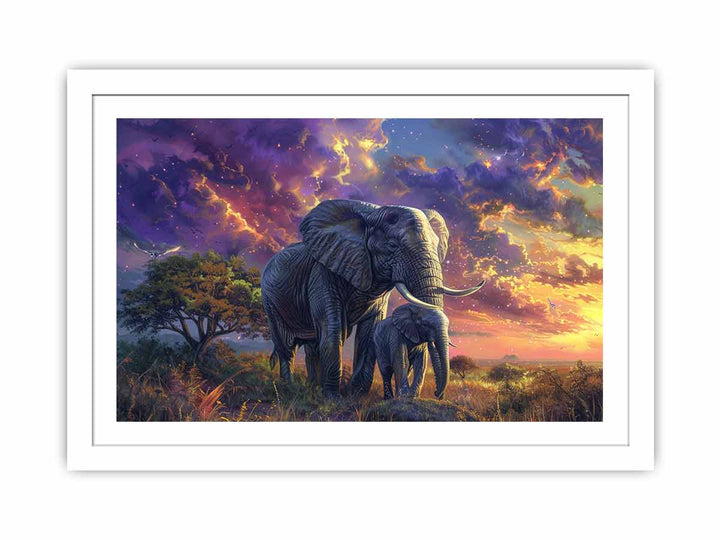 Elephant Mother &  Child Streched canvas